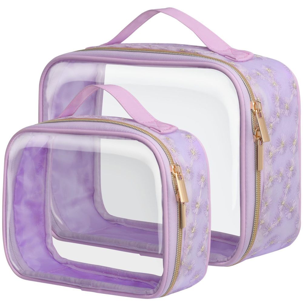 Floral Texture Lace Tsa Approved Toiletry Bag - 180° Opening Clear Makeup Bags👋